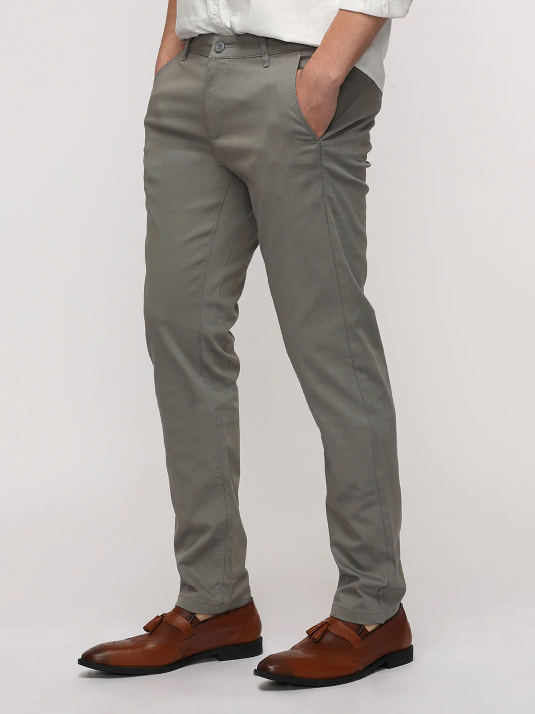 Dark Slate Cotton Textured Stretch Trouser