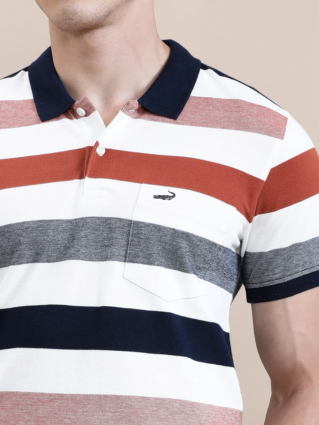 Multi Color Striped Slim Fit Polo Navy