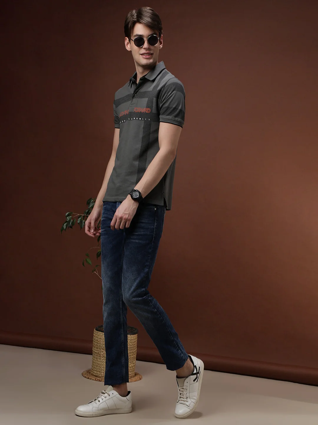 Kombu Green Printed Casual Polo T-Shirt