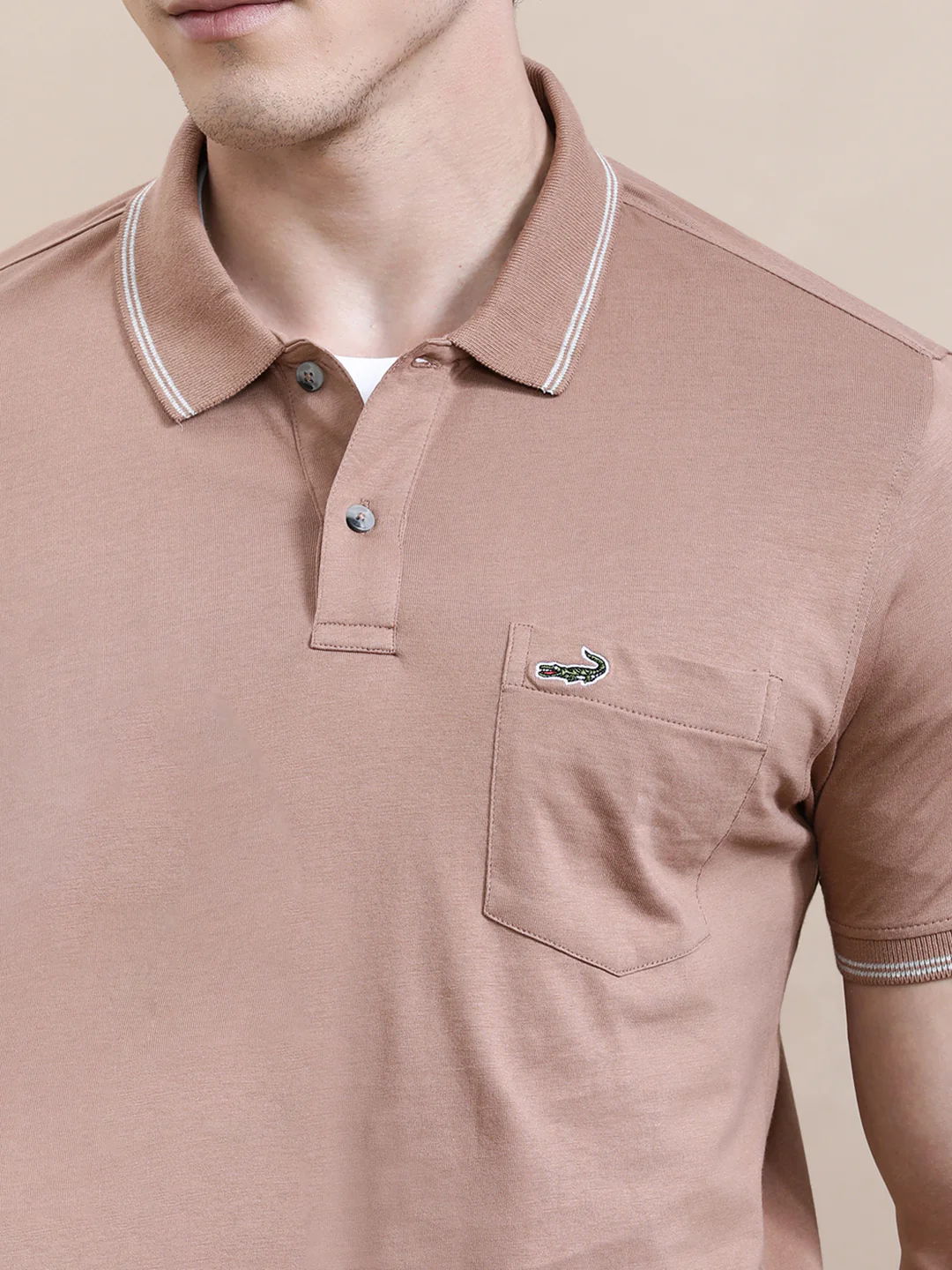 Solid Light Brown Polo T-Shirt with Pocket