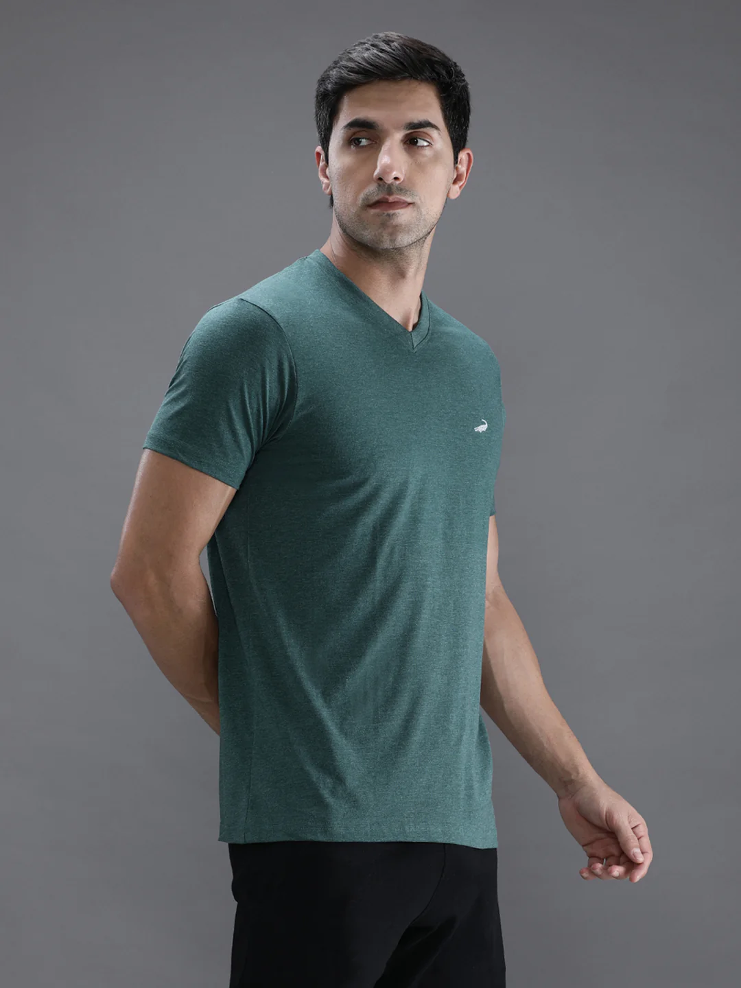 Green Melange Casual Solid T-Shirt