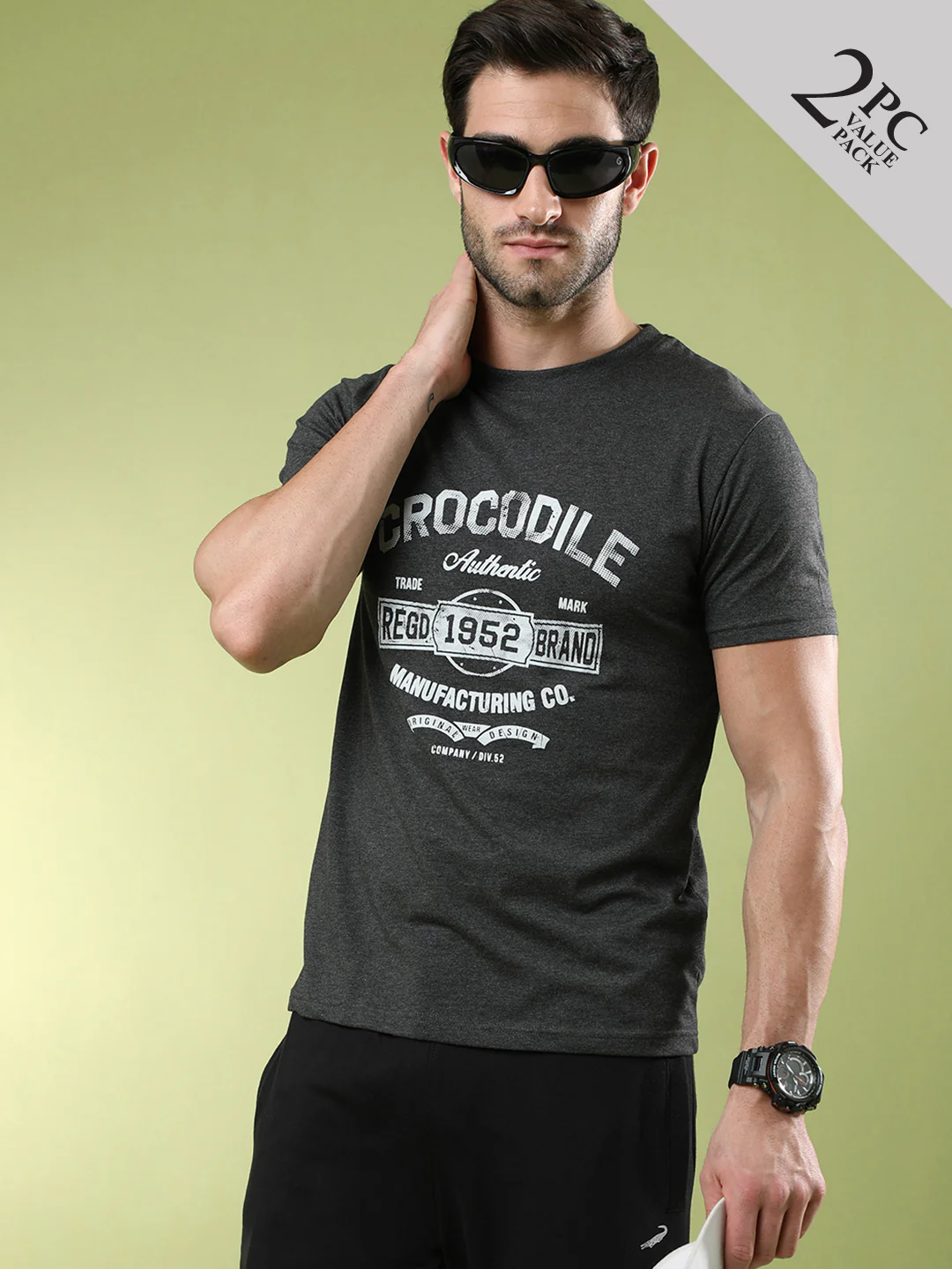 Typography Printed Pack Of 2 Slim Fit T-shirts