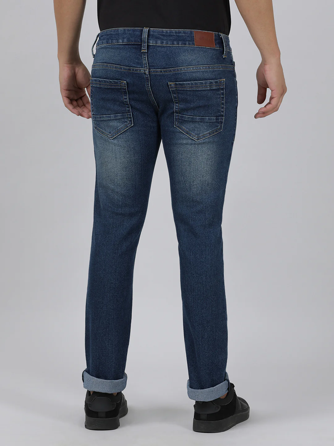 Mid Blue Solid Mid Rise Slim Fit Casual Jean