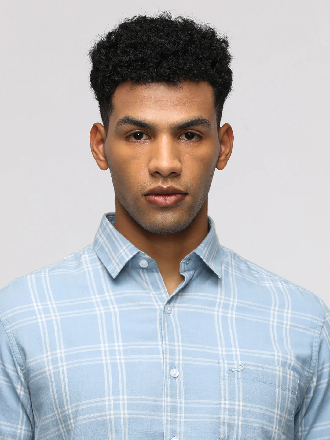 Comfort Fit Sport Light Blue Checked Shirt for Stylish Wear