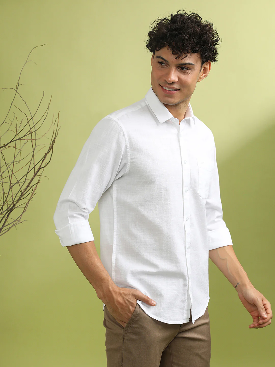 100% Cotton Textured Casual Shirt White