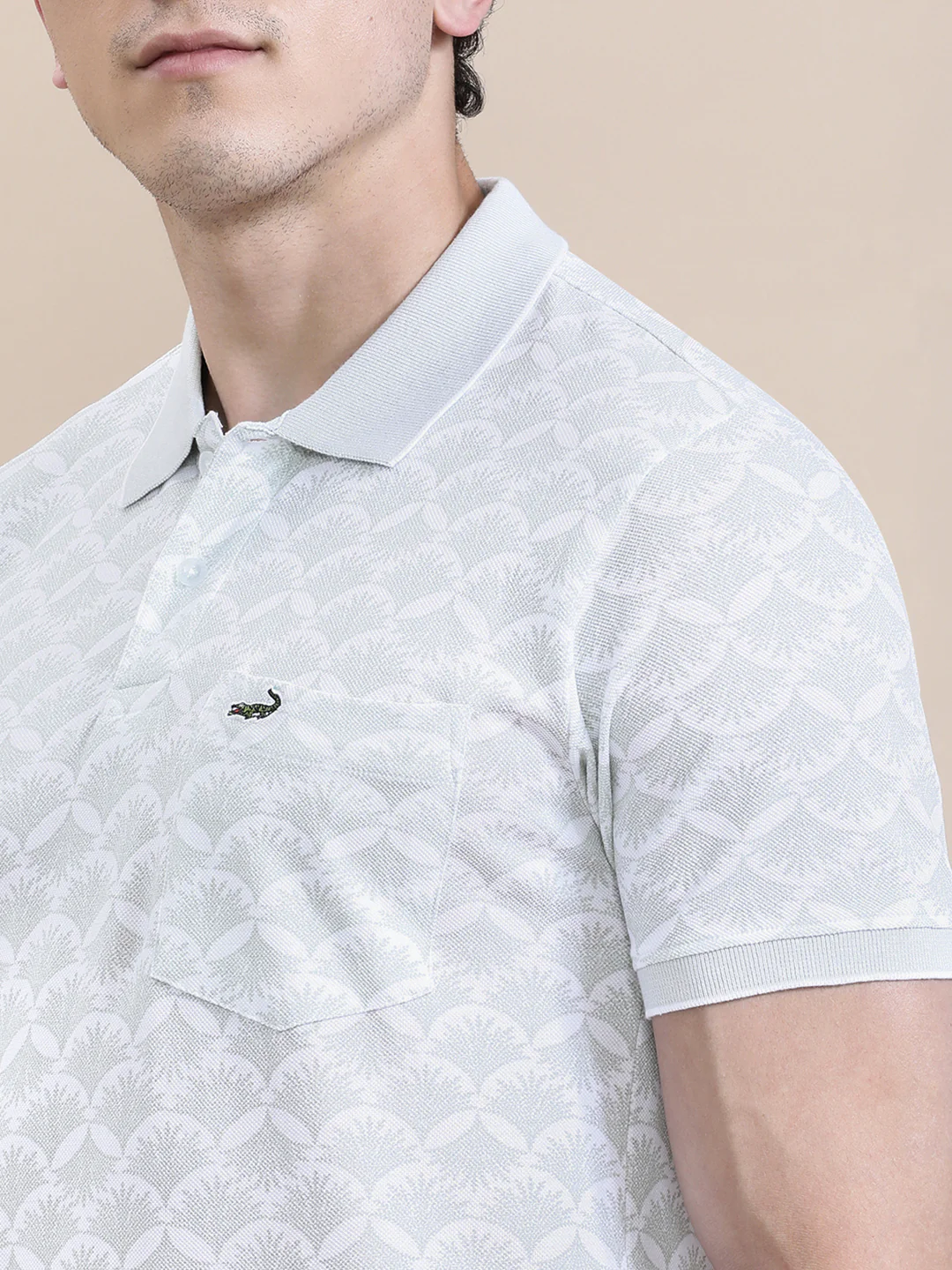 Leaf Motif Slim Fit Polo Black