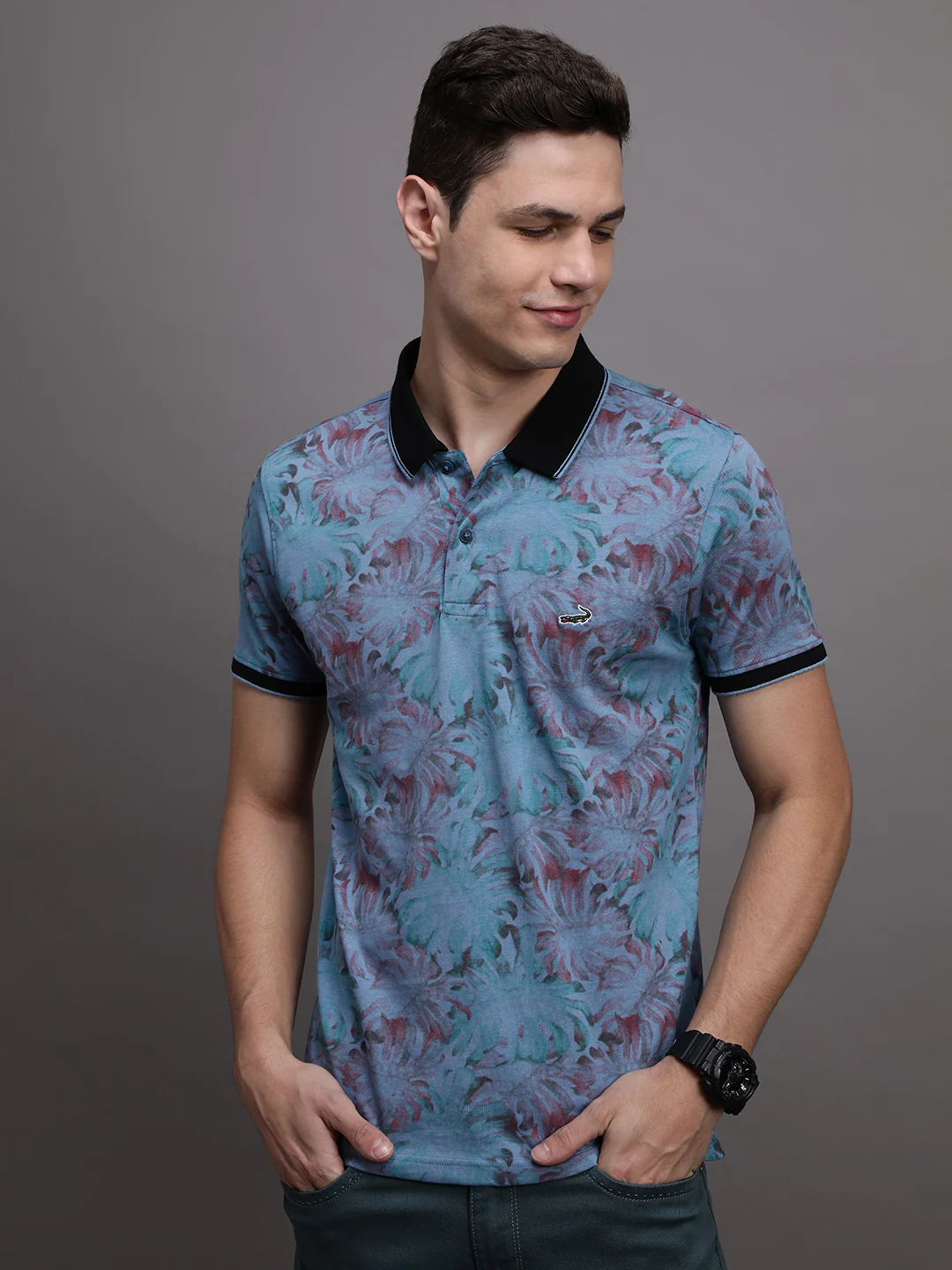 Blue Shadow Printed Polo T-Shirt
