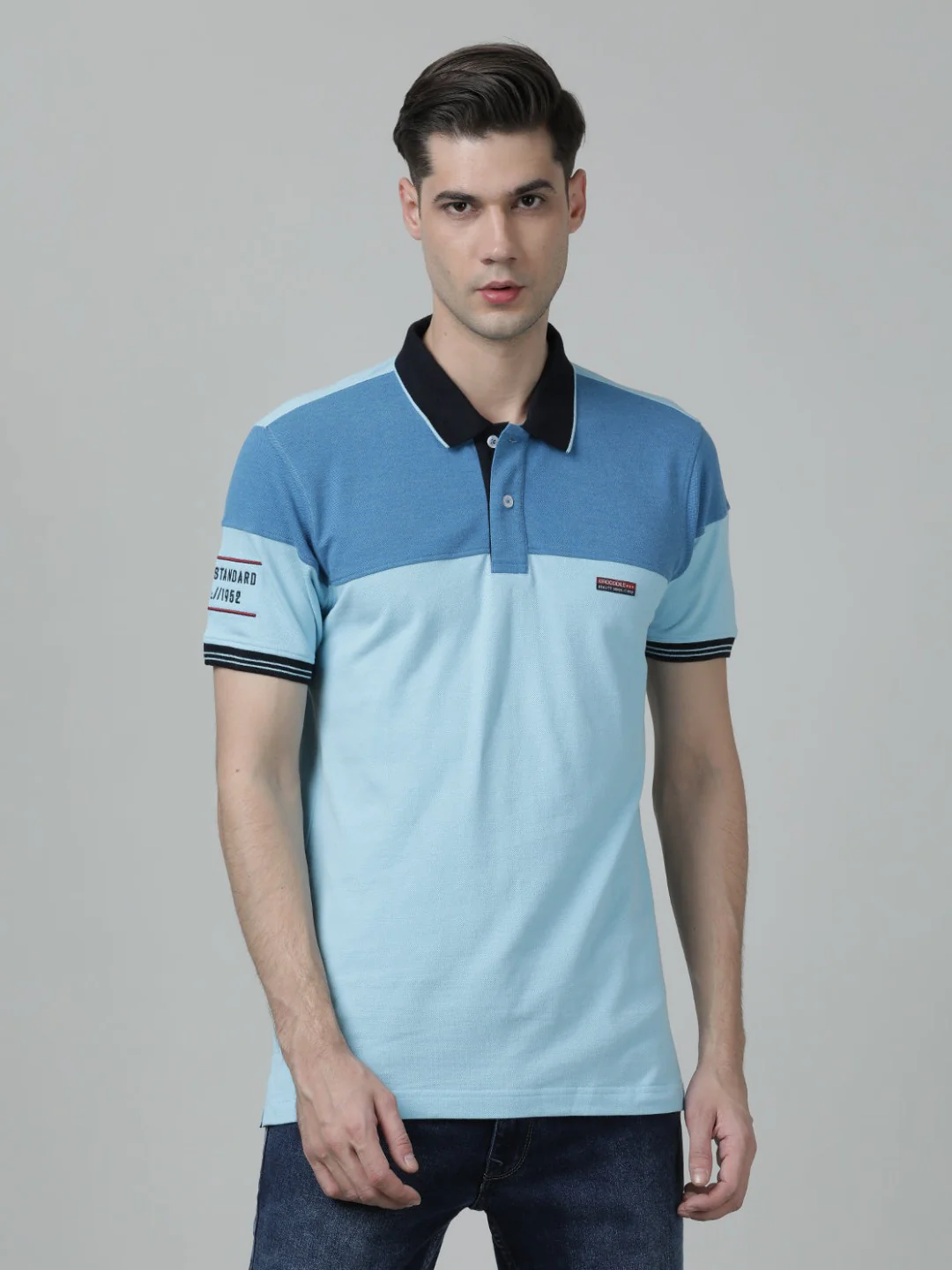 Light Blue Colourblocked Polo T-Shirt