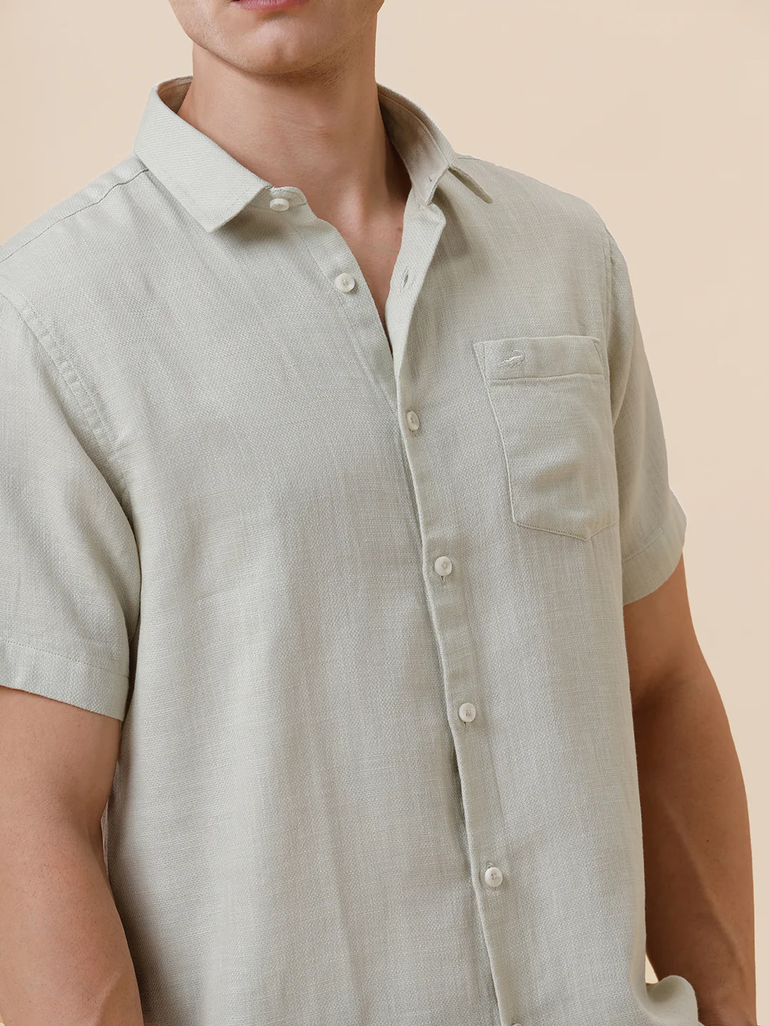 Pure Cotton Textured Green Shirt