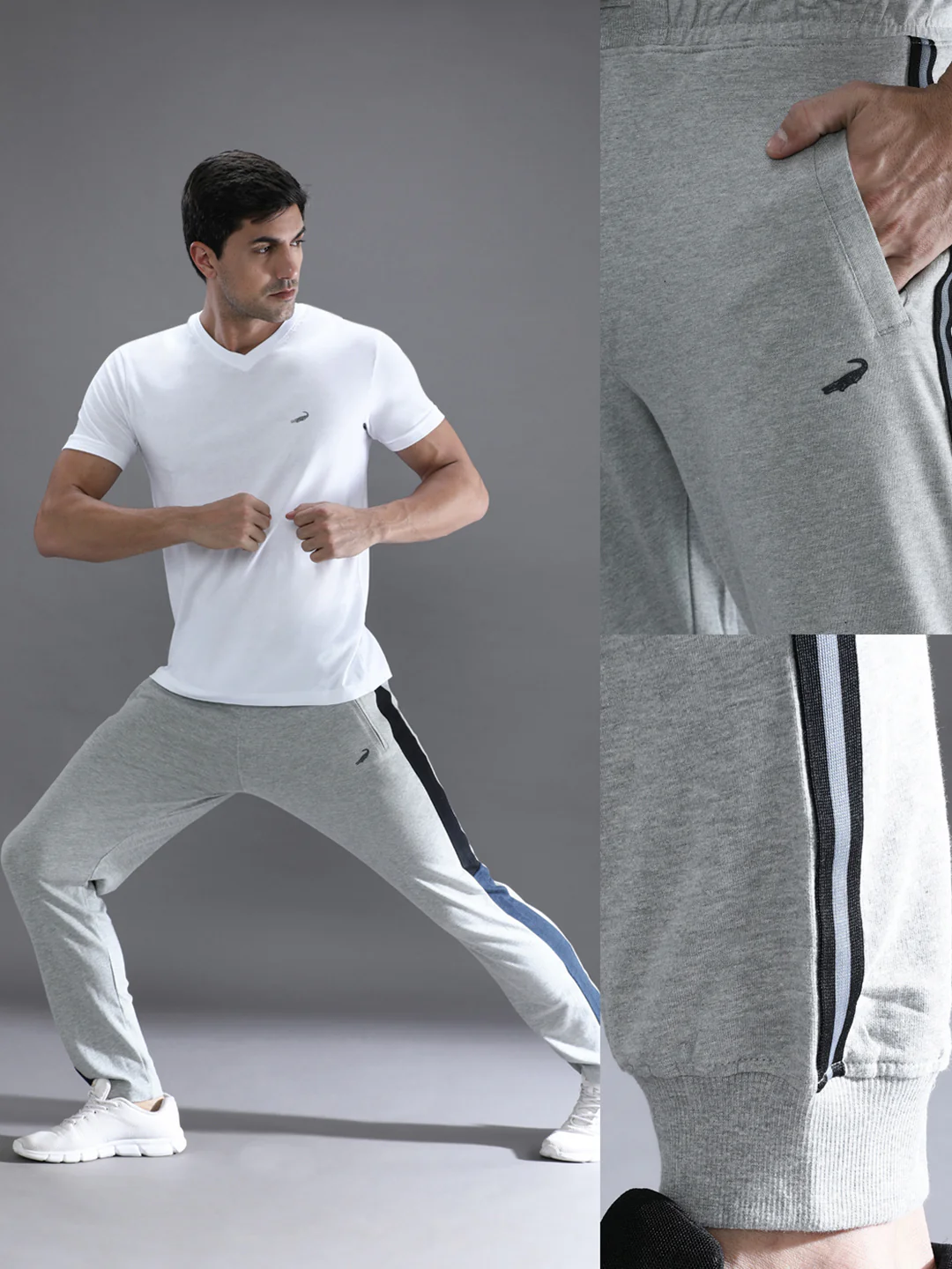 Solid Classic Fit Grey Melange Joggers