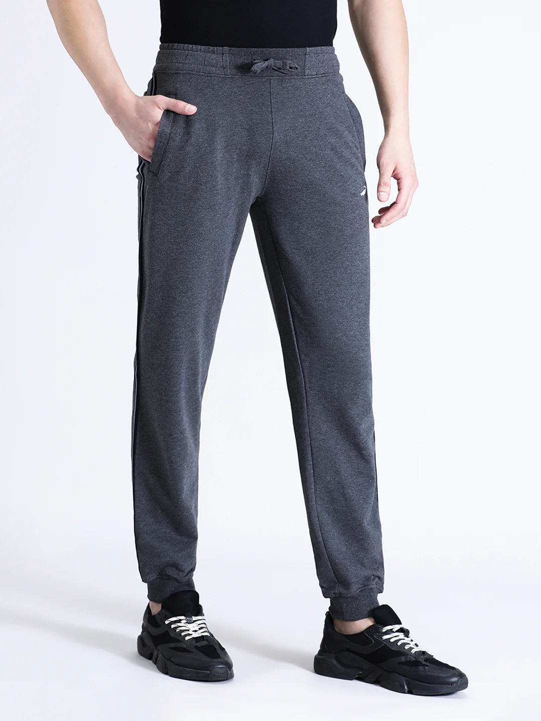 Solid Charcoal Grey Classic Fit Joggers