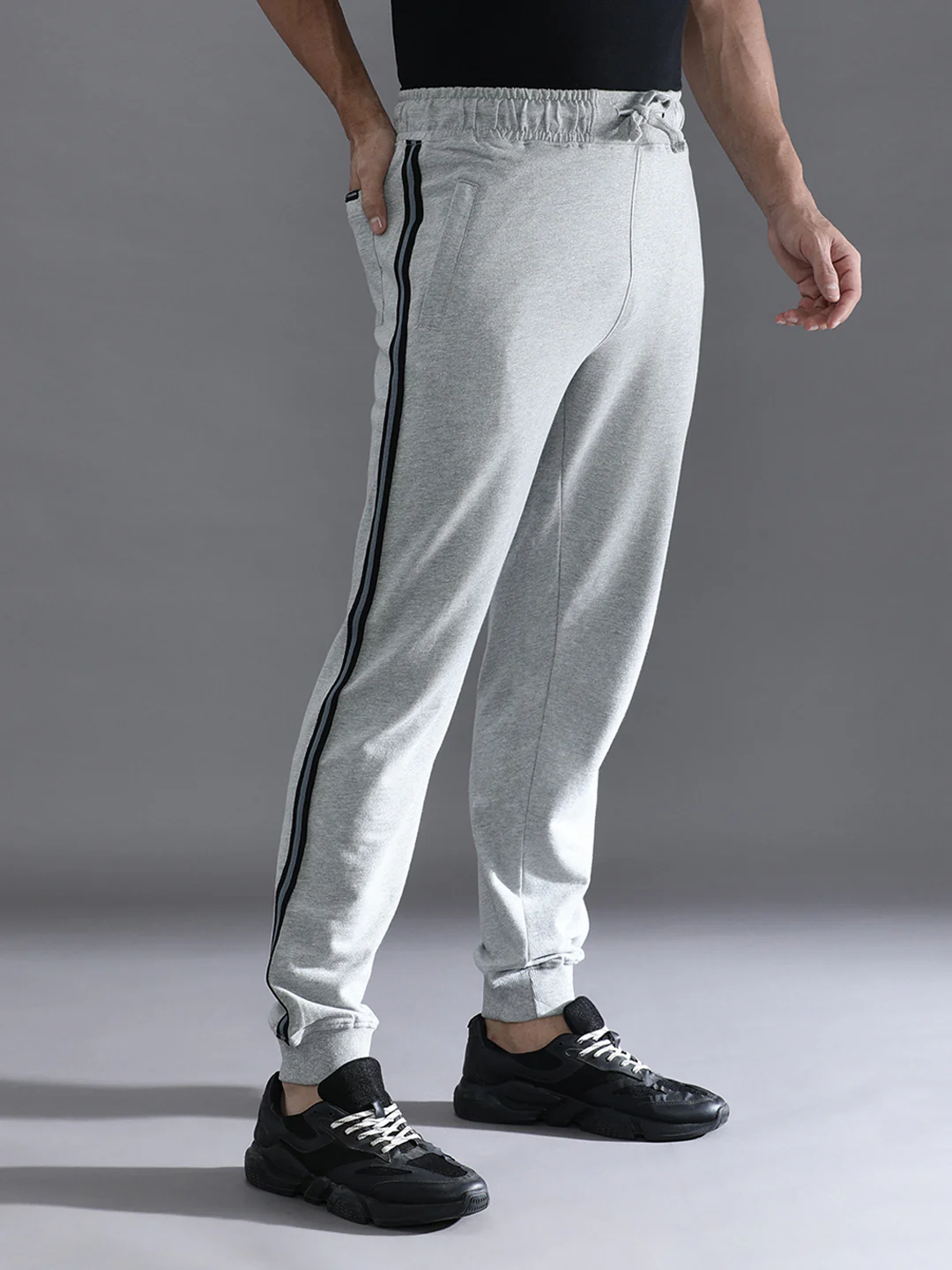 Solid Classic Fit Grey Melange Joggers