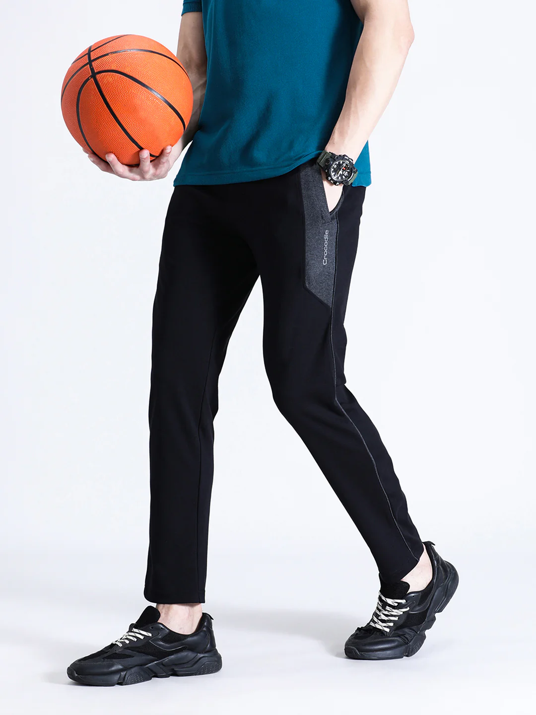 Solid Black Slim Fit Track Pant
