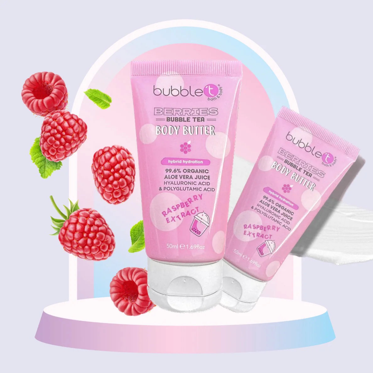 Crème corps Bio à l’Aloe vera et acide Hyaluronique - Framboise (50ml)
