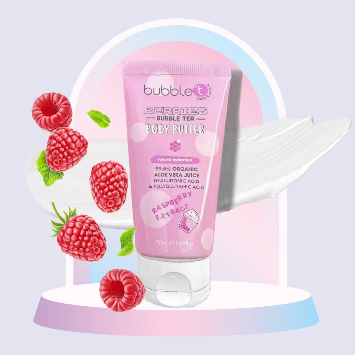 Crème corps Bio à l’Aloe vera et acide Hyaluronique - Framboise (50ml)