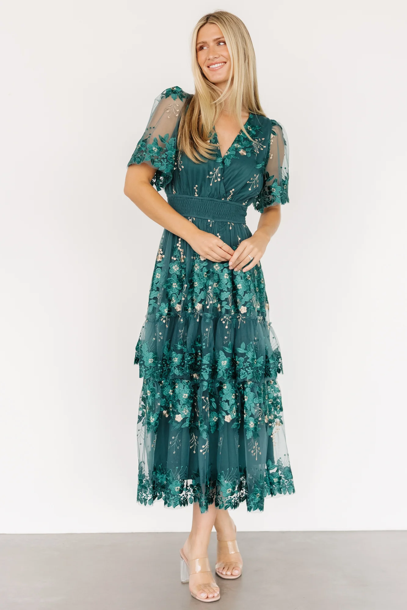 Lotte Embroidered Midi Dress | Emerald