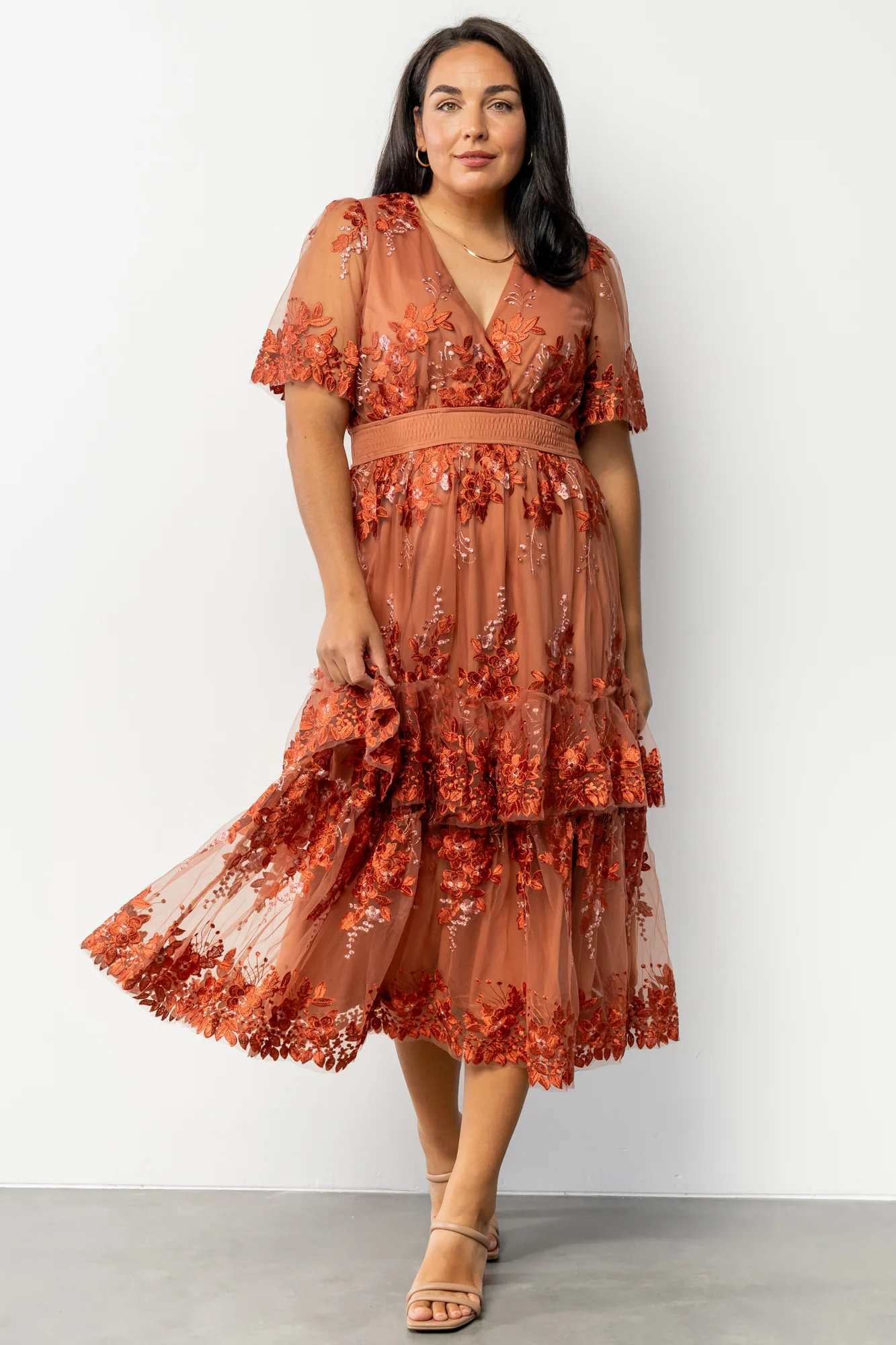 Lotte Embroidered Midi Dress | Rust