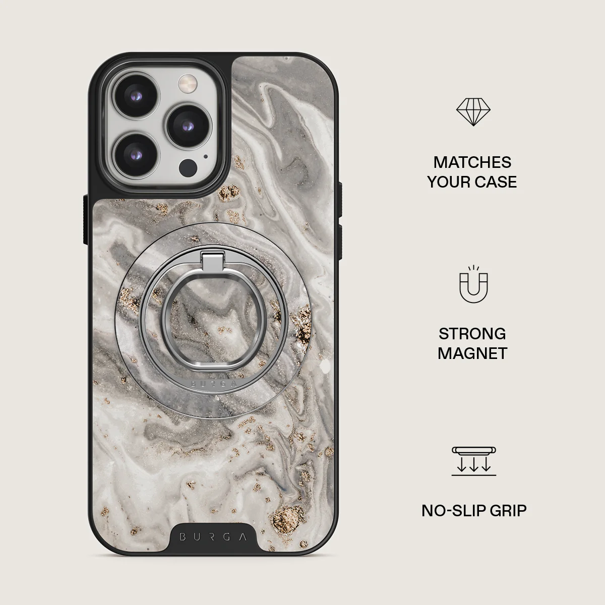 Snowstorm - Grey Marble Magnetic Ring Holder