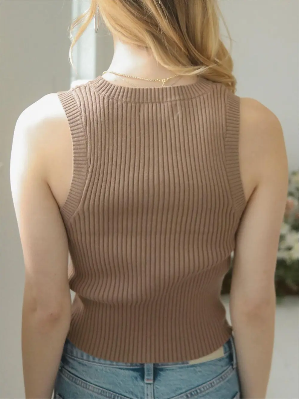 Coffee Sleeveless Ribbed Knit Crop Top