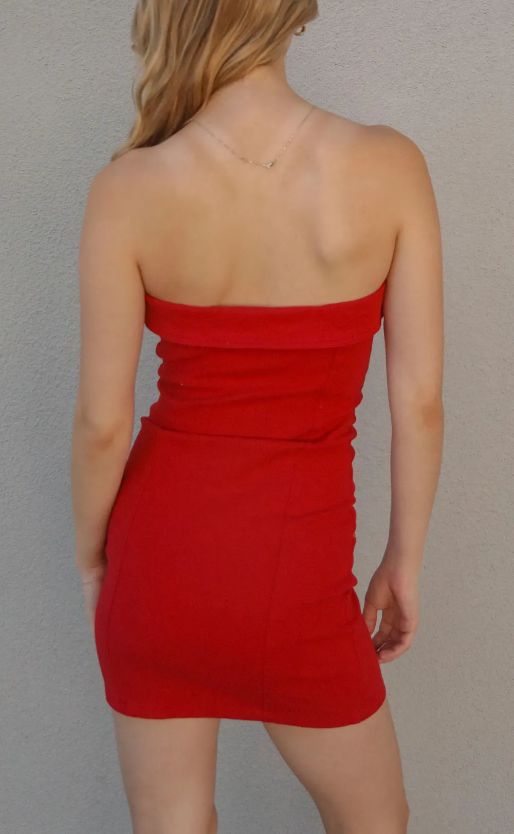 Red Strapless Zipper Mini Dress