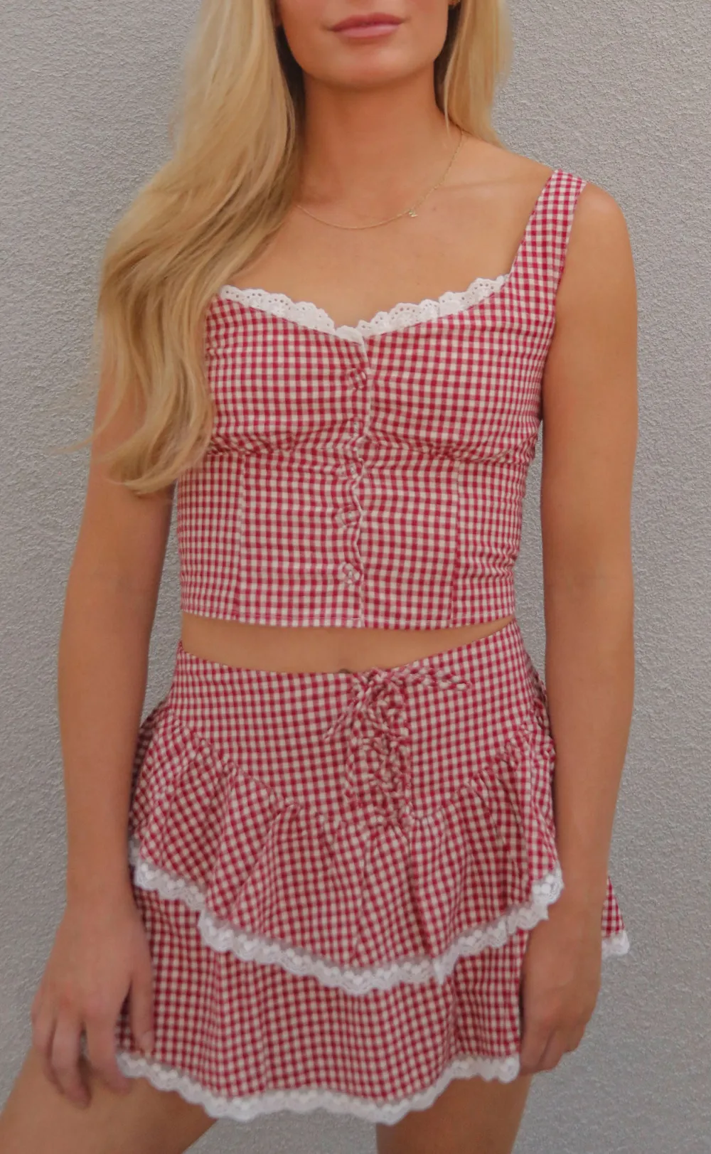 Gingham Ruffled Crop Top and Skirt Set
