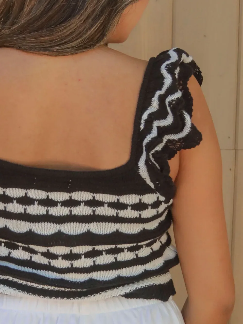 Square Neck Ruffled Striped Top