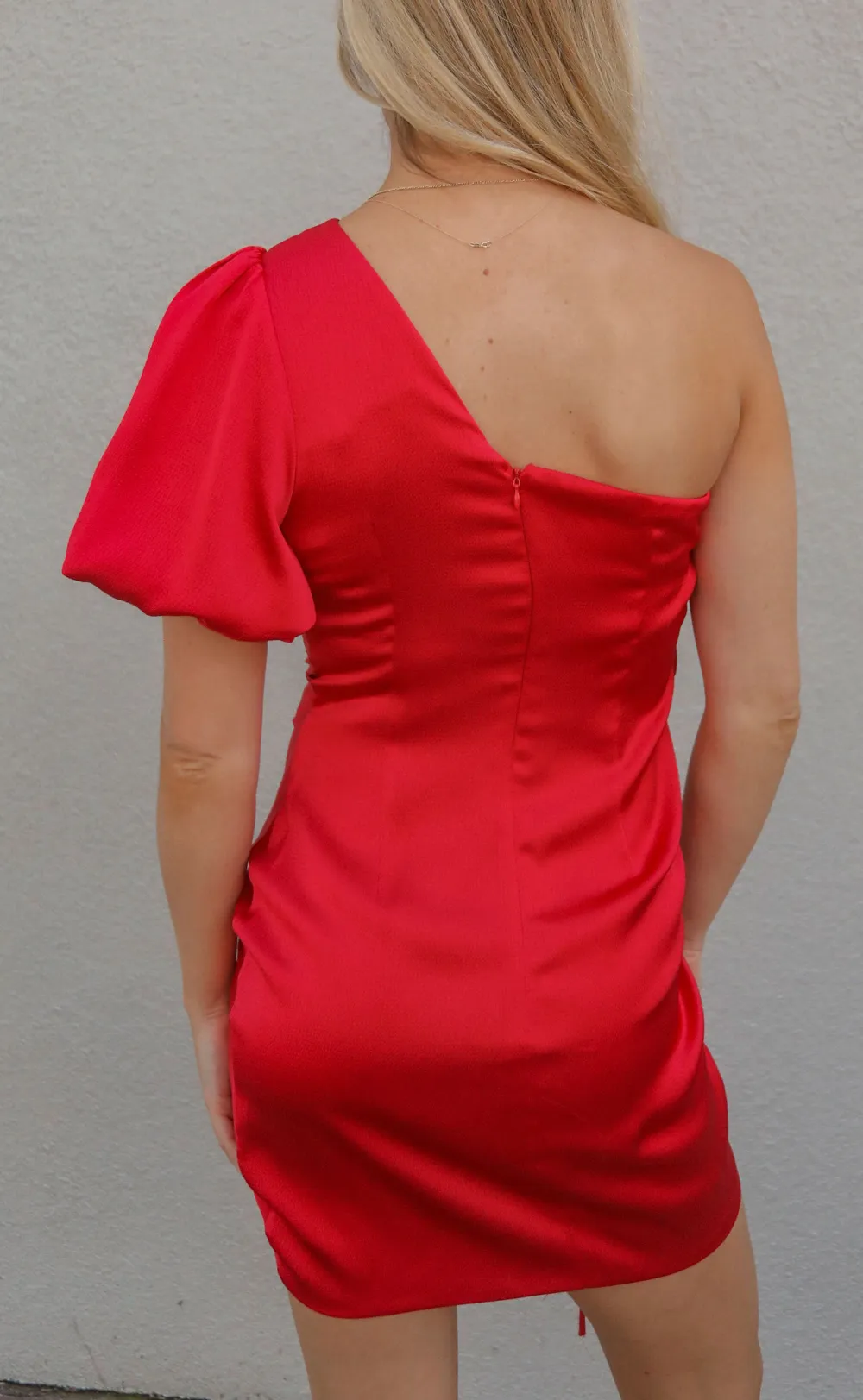 Red One Shoulder Ruched Mini Dress