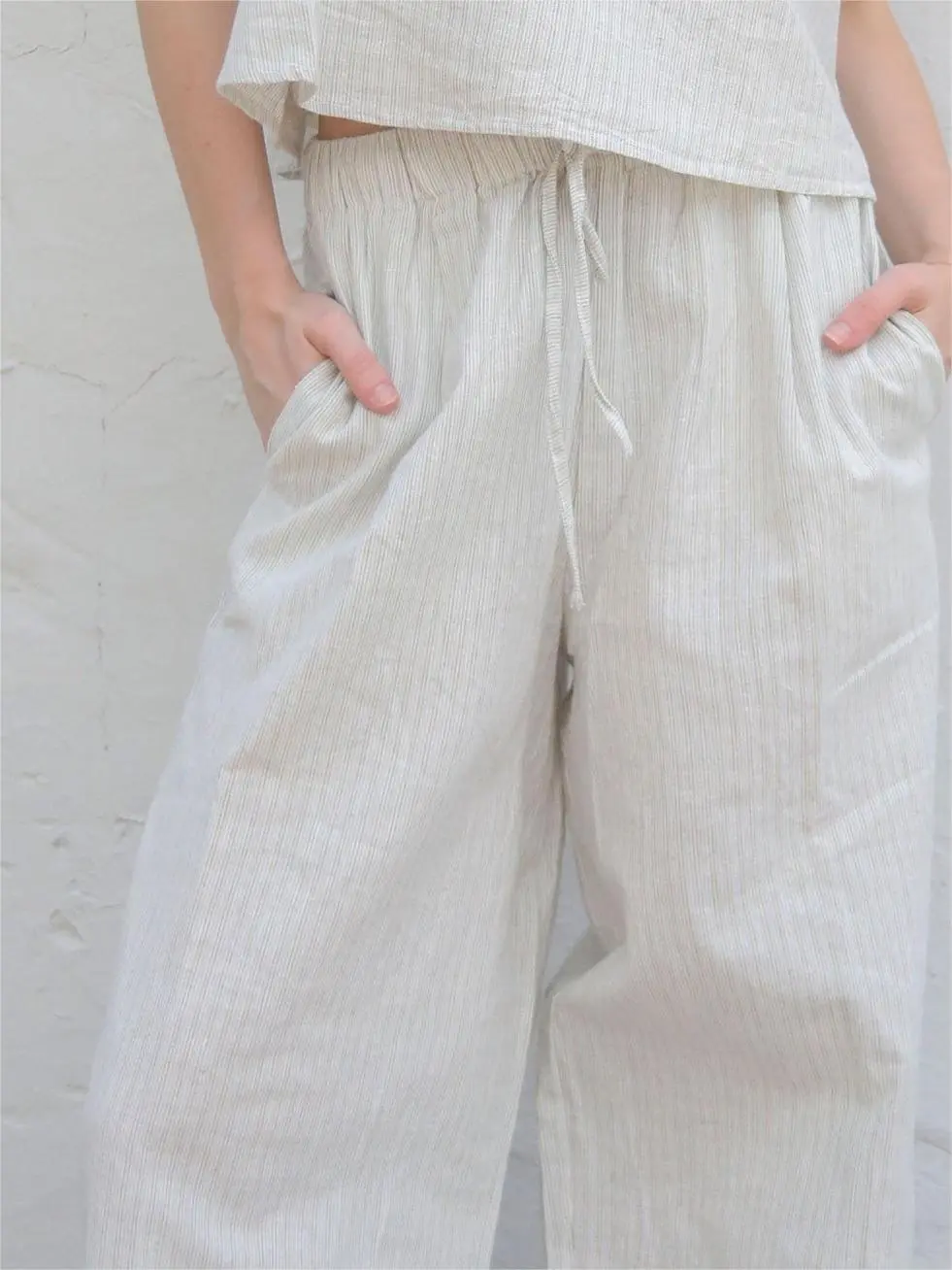 White Wide Leg Striped Pants