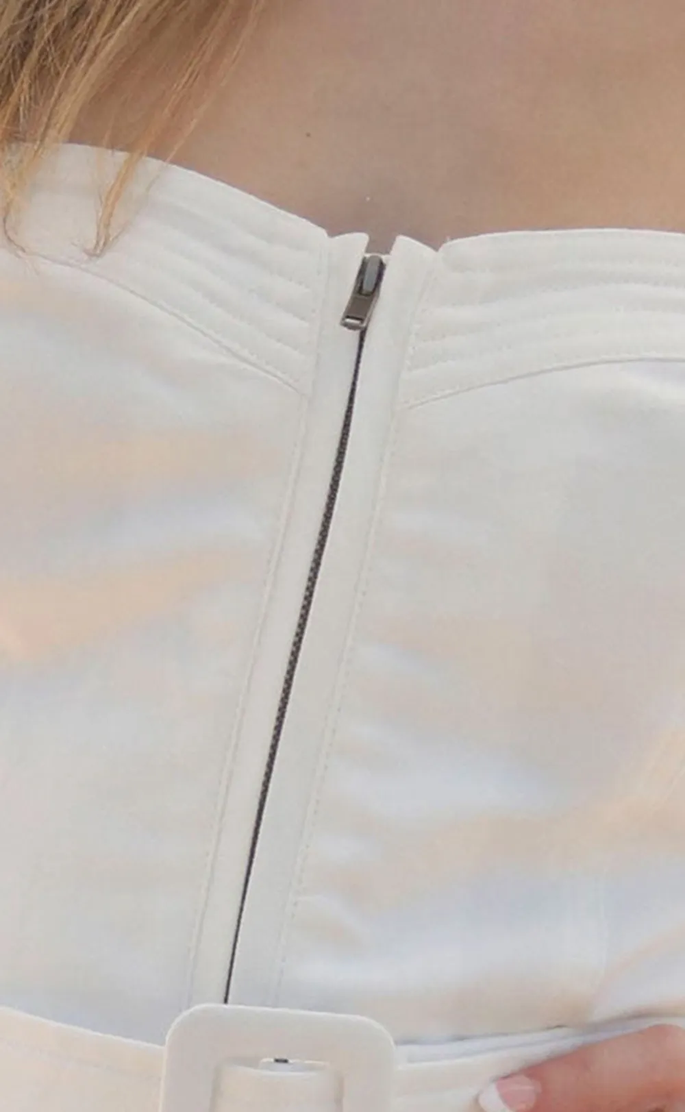 White Strapless Belted Pocketed Dress