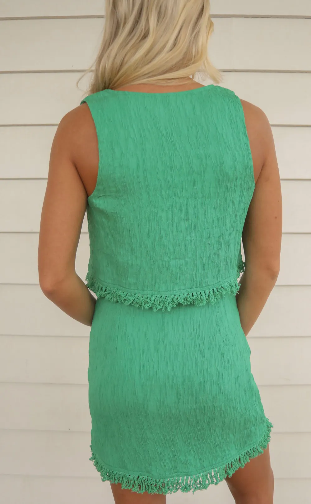 V Neck Fringed Crop Top and Skirt Set