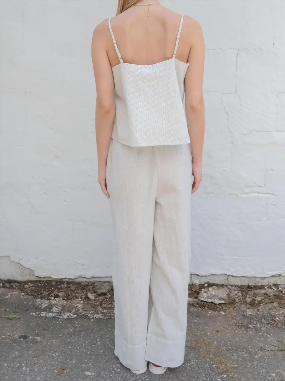 White Wide Leg Striped Pants