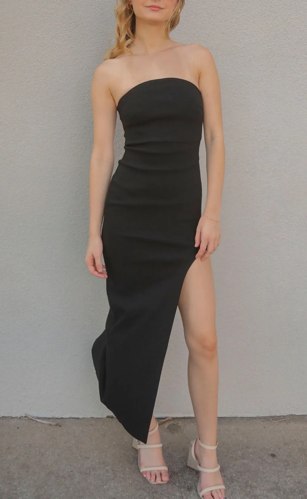 Black Strapless Asymmetric Maxi Dress