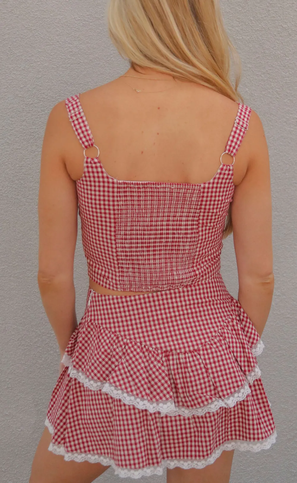 Gingham Ruffled Crop Top and Skirt Set