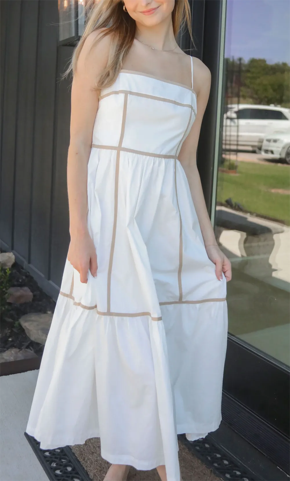 White Tiered Strappy Maxi Dress