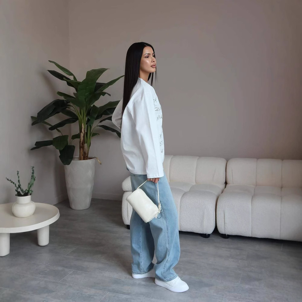 Letter - Printed Long - Sleeve T - shirt