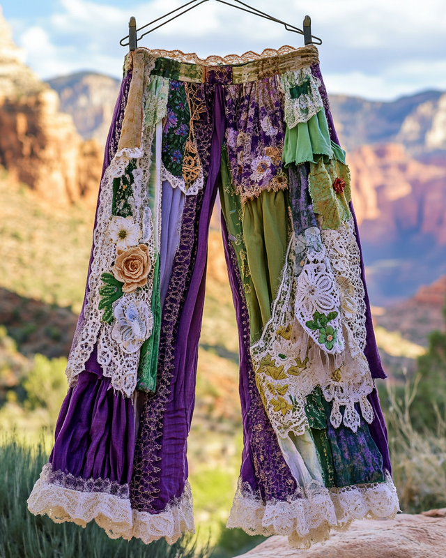 Summer Vacation Ruffle Lace Contrast Pants