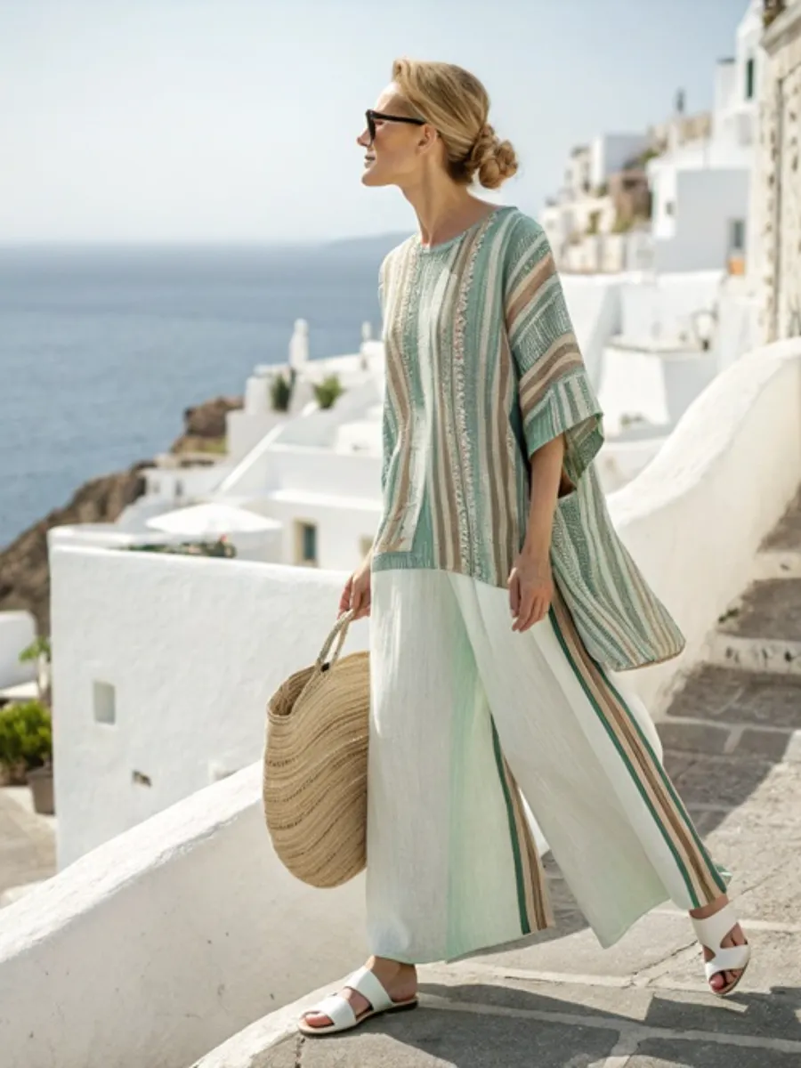 Cotton and linen women's striped suit