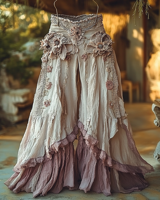 Summer Vacation Ruffle Lace Patchwork Pants