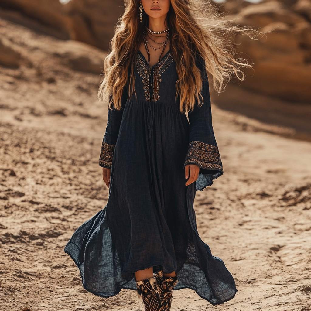 Desert Style Holiday Bohemian Vintage Linen Casual Dress