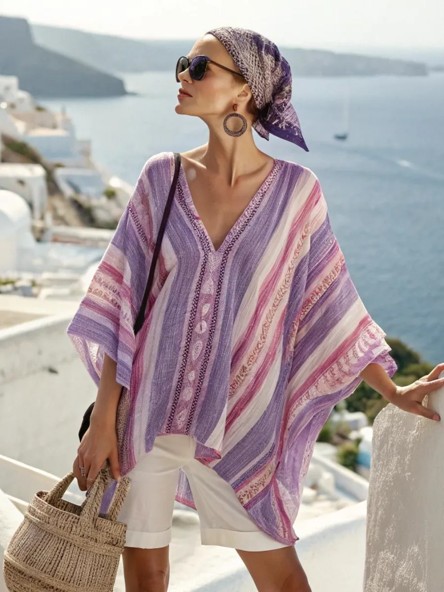 Cotton and linen women's striped suit