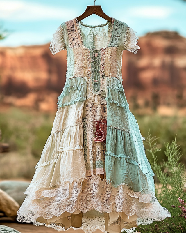 Summer Vintage Irregular Lace Patchwork Dress