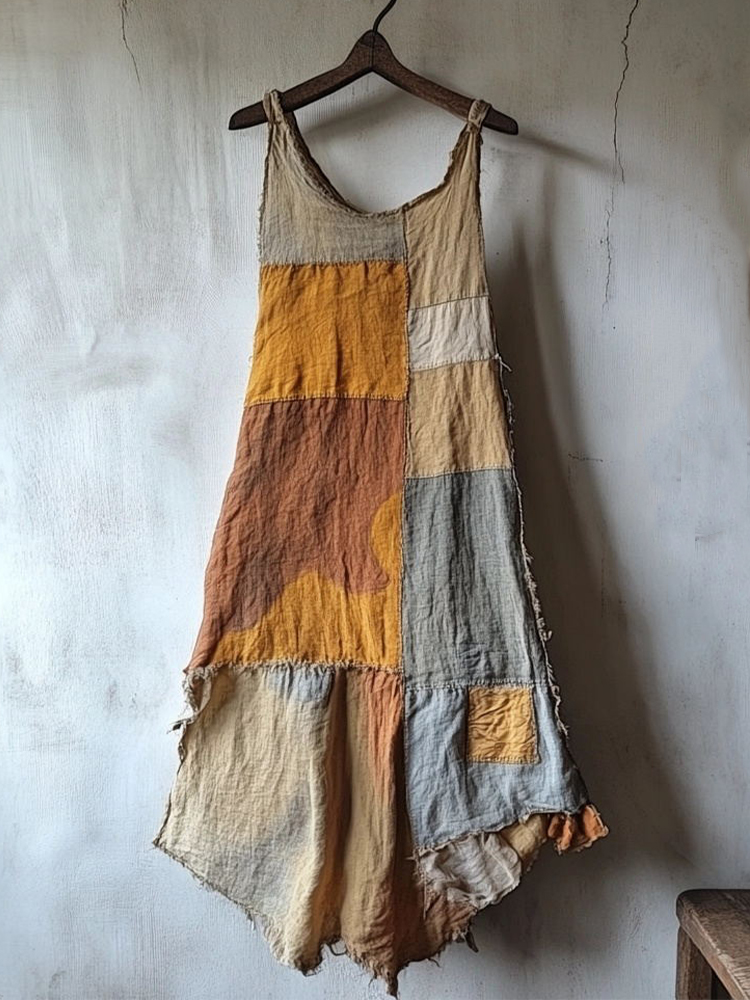 Vintage Patchwork Linen Blend Dress