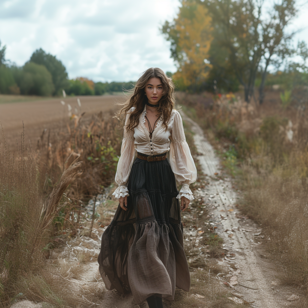 Women's Vintage V-neck Linen Long-sleeve Maxi Long Dress