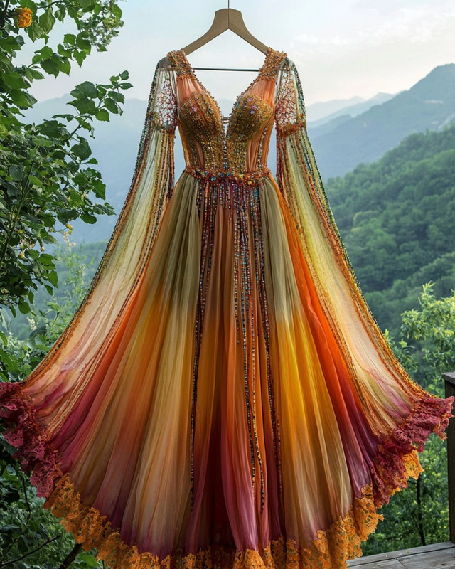 Summer Vacation Rainbow Contrast Color Dress