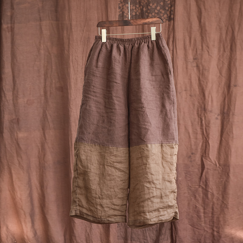 Vintage Patchwork Loose Wide-leg Linen Blend Pants