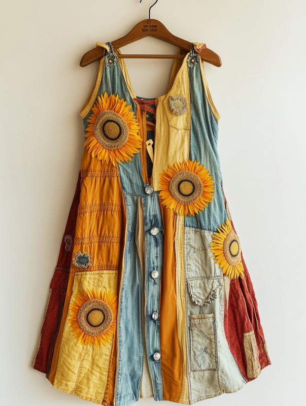 Fashionable bold contrast color popular sunflower dress