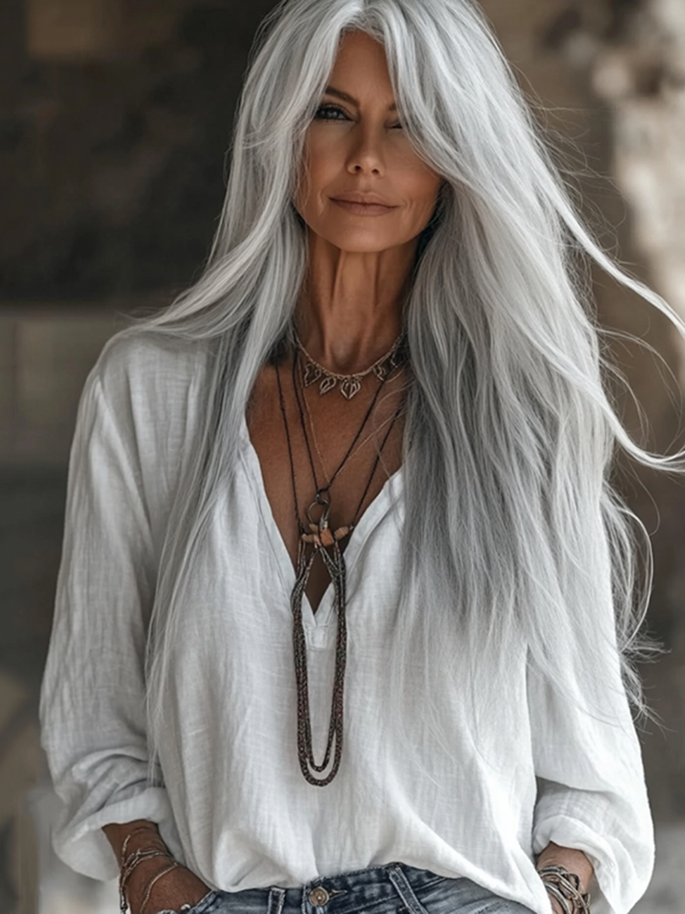 Vintage V Neck Cotton Linen Comfy Shirt