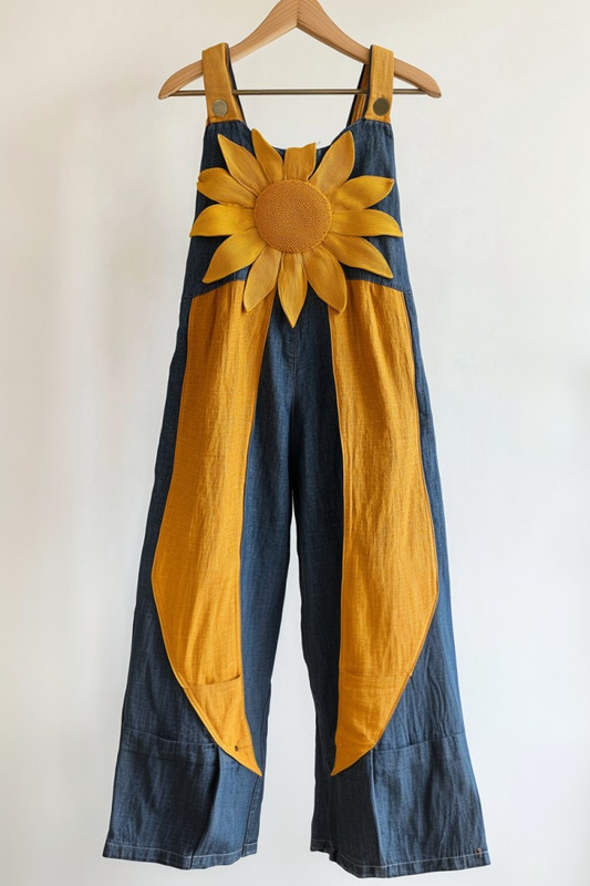 Fashionable bold contrast color popular sunflower overall