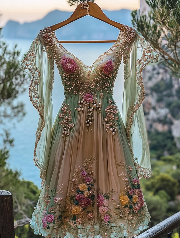 Summer Vintage Floral Beaded Dress