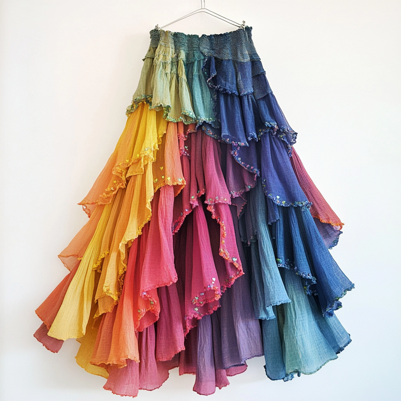 Summer gradient ruffle skirt